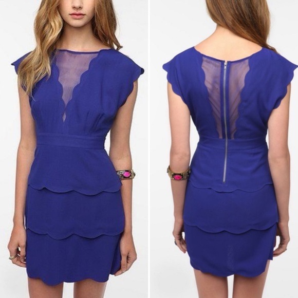 Cooperative Blue Scalloped Layered Peplum Mini Dress - 4 - Picture 1 of 11